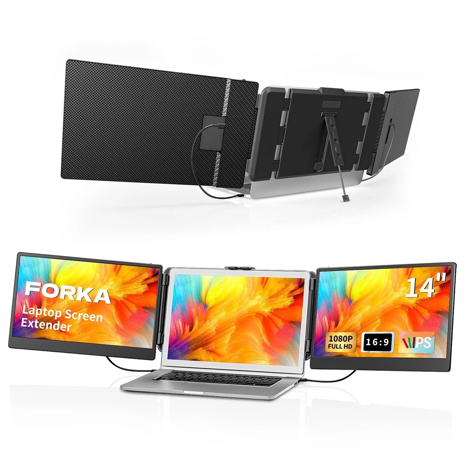 Laptop Screen Extender Monitor - 14" Portable IPS FHD 1080P, Hdmi/Usb-A/Type-C, 15.94" Max Length, Compatible with Windows & Mac